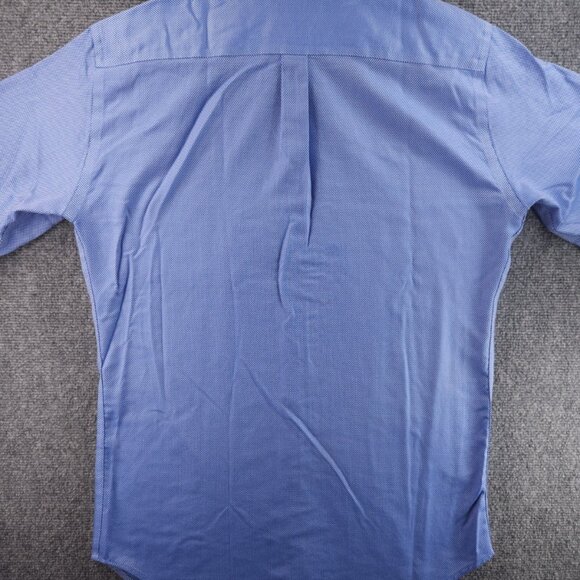 Peter Millar Check Button-Down Cotton Nanoluxe Medium Blue Long Sleeve Mens - Picture 15 of 16
